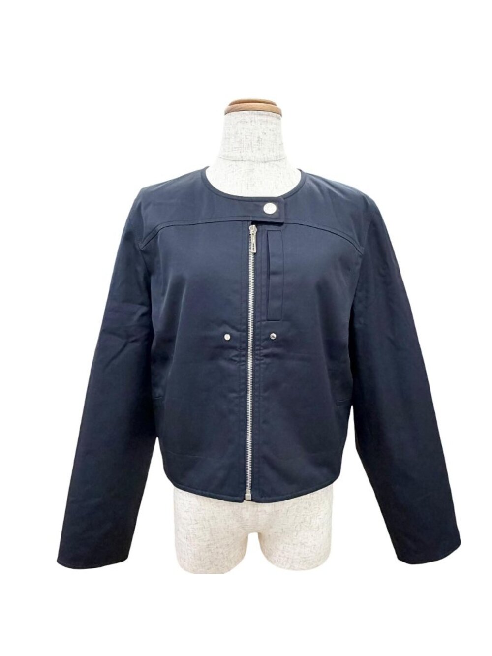 Hermes Cartouche Clou de Selle Sellier Buttons Collarless Jacket Navy 40